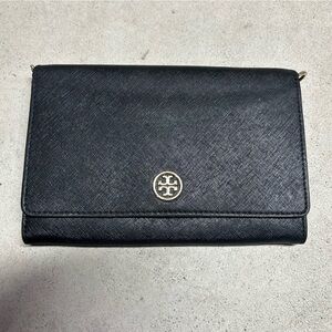 Tory Burch Purse Bag Crossbody Black Robinson Leather Wallet Vintage NO CHAIN**